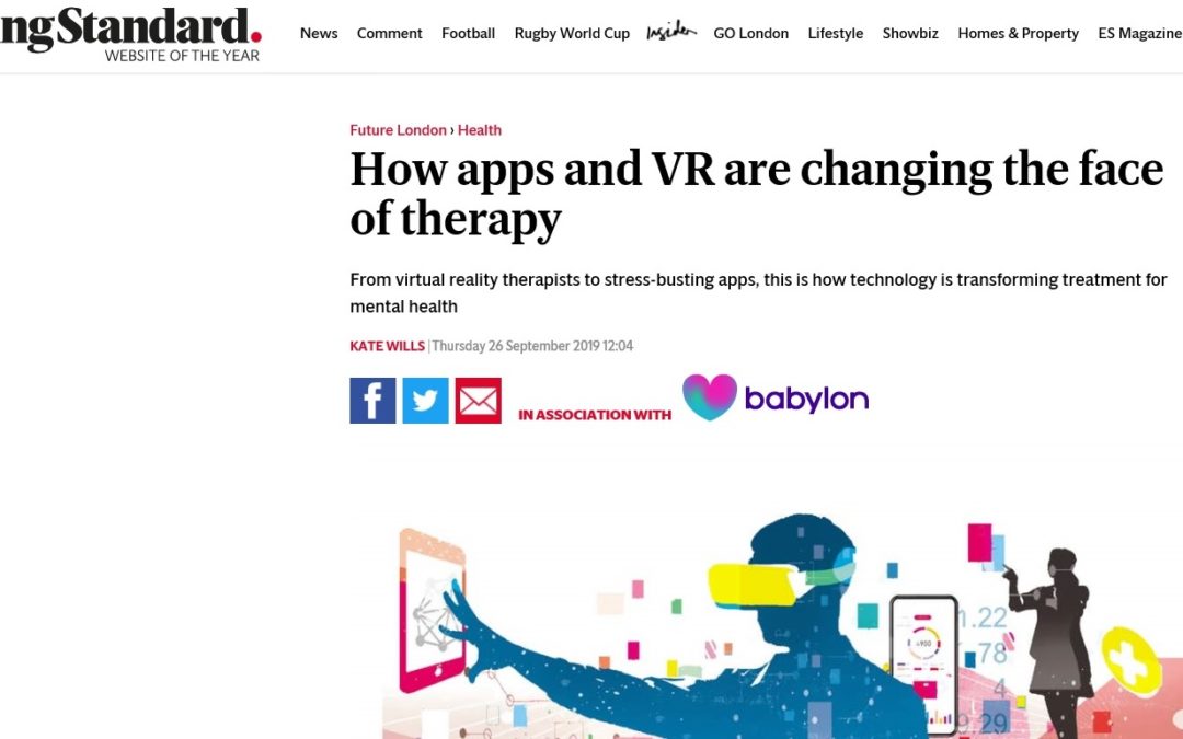 gameChange mentioned in Evening Standard article: How apps and VR are changing the face of therapy